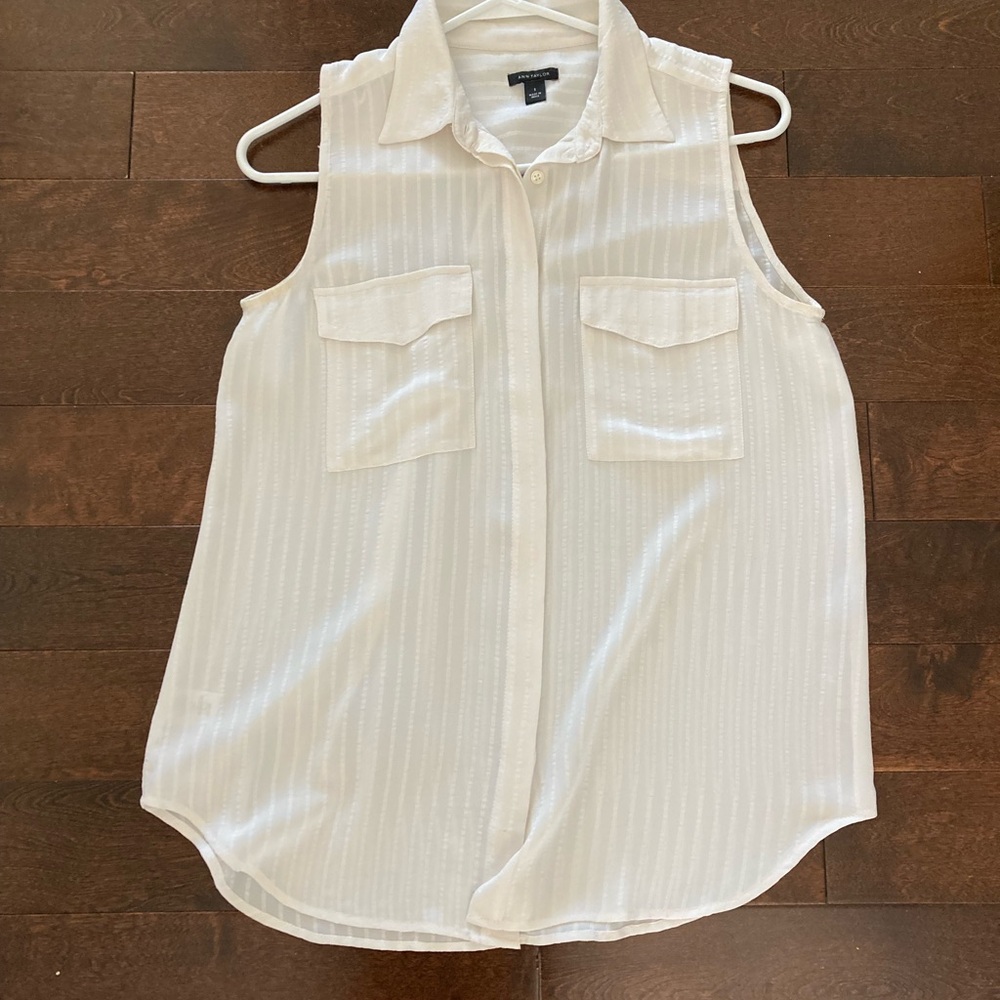 Sleeveless White Button-Up Top
